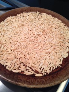 Slivered almonds that have roasted at 350 degrees for 10 minutes.  Brings out the flavor of the nuts.