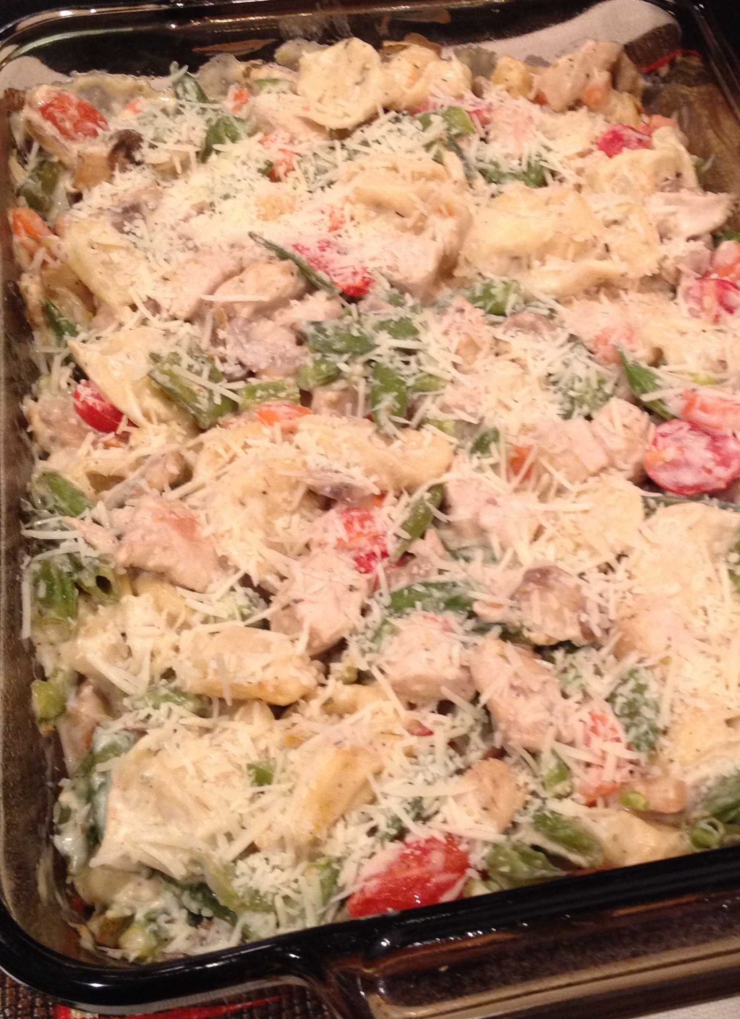 Tortellini and Garden Vegetable Bake with Chicken Tidbits of Joy