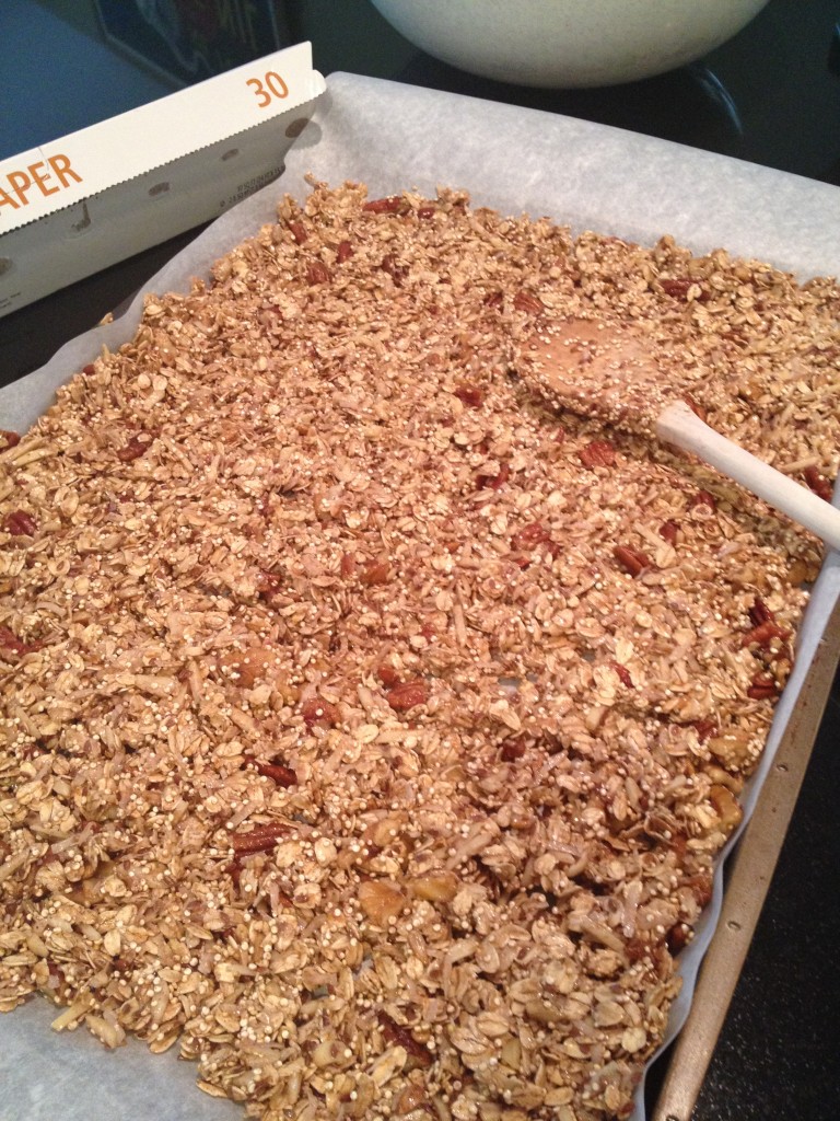 Pour onto baking sheet lined with parchment paper and spread out evenly.