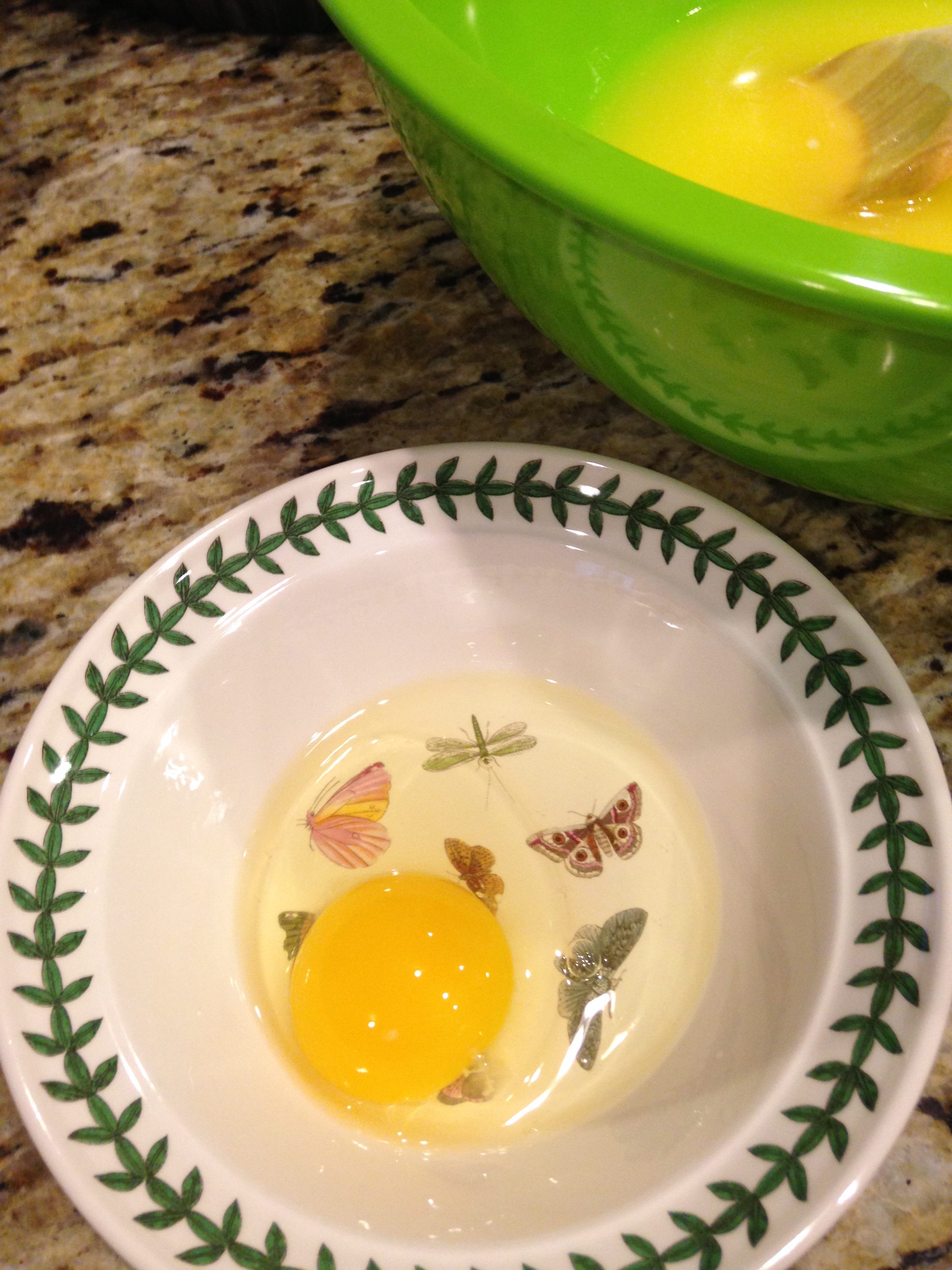 Break eggs one at a time in separate bowl before adding to mixing bowl.