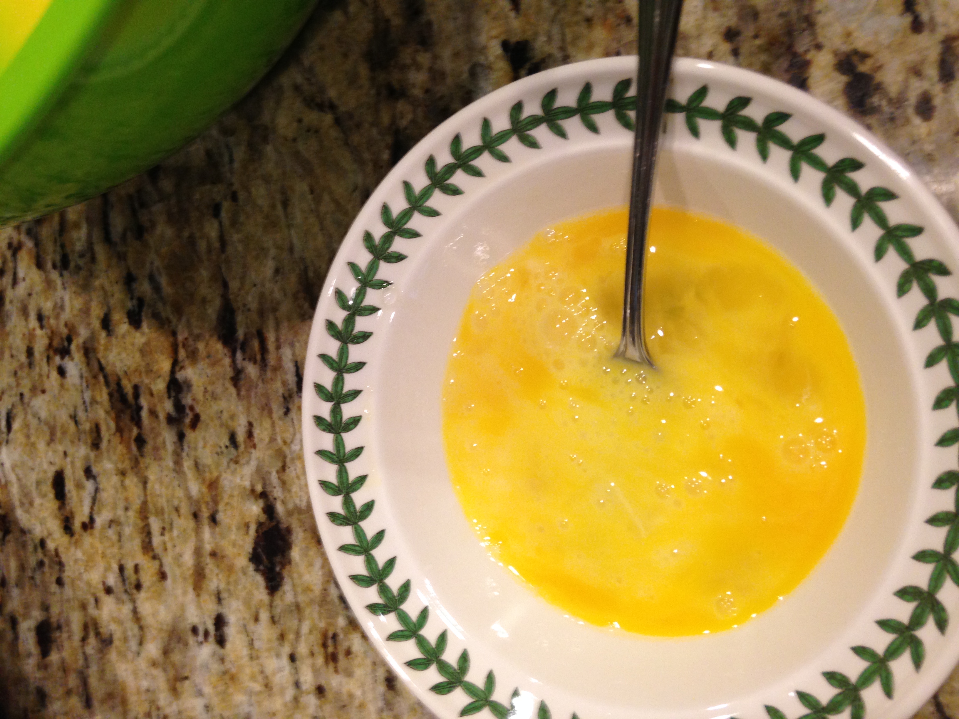Mix eggs with fork before adding to mixing bow.