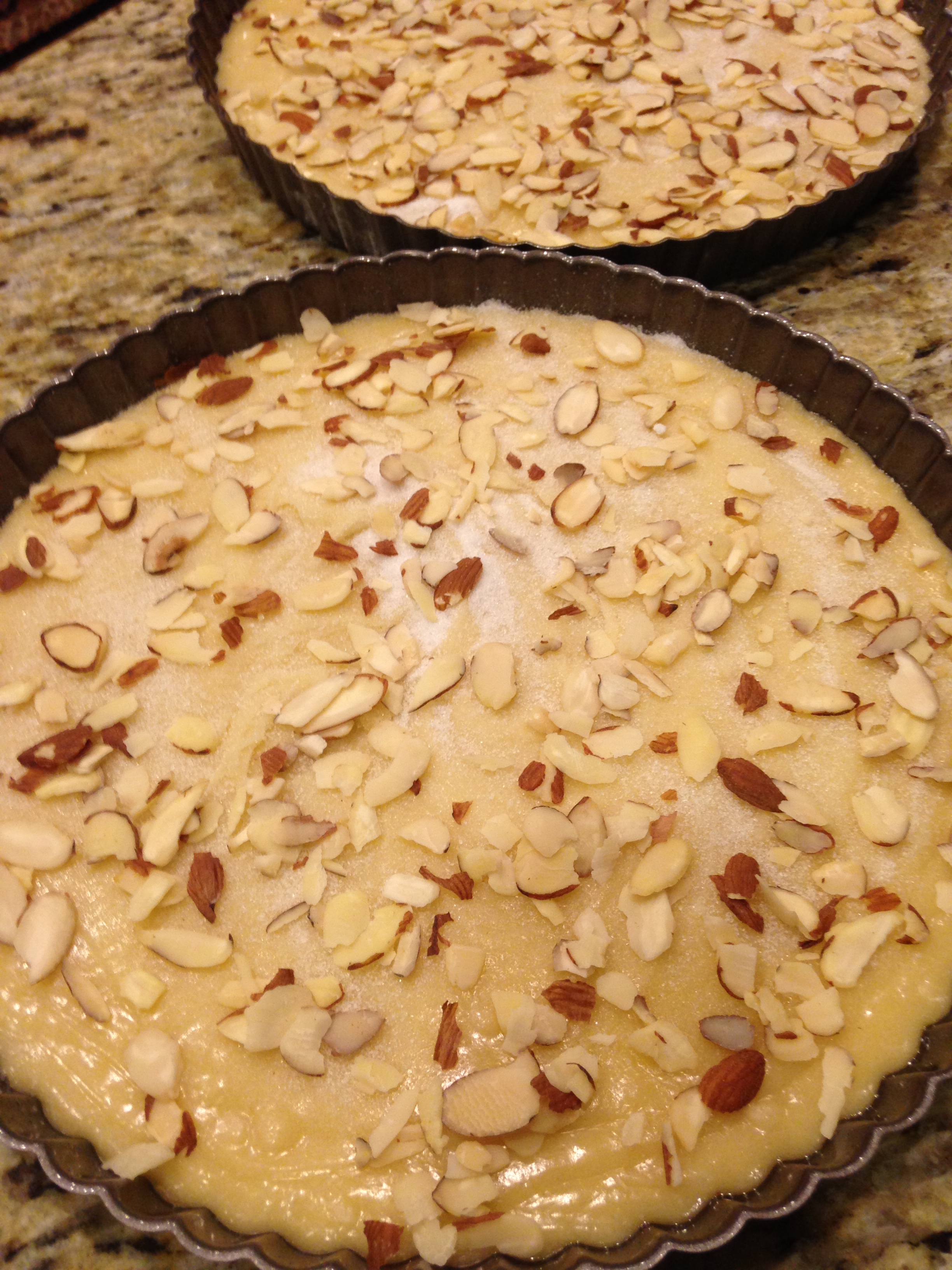 Ready for oven all sprinkled with sugar and almonds