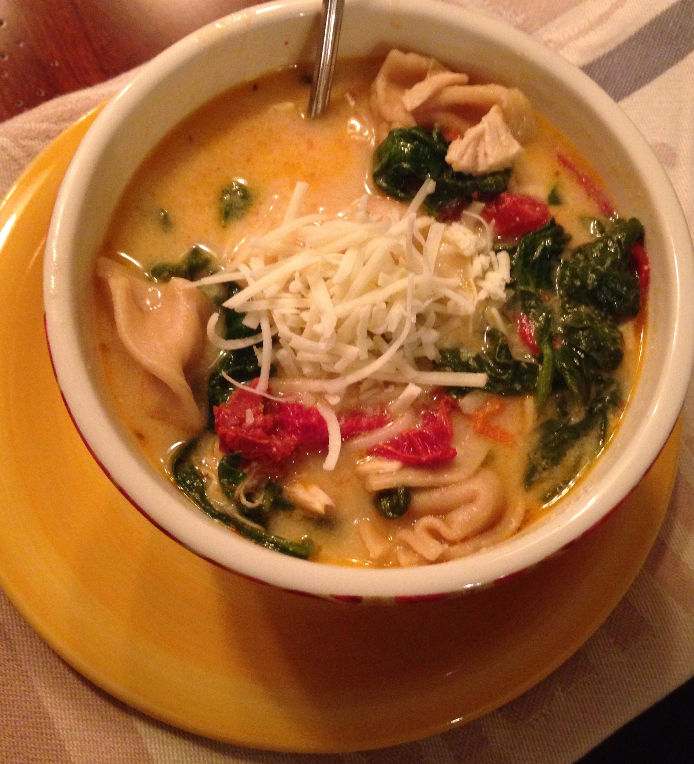 Delicious Bowl of Hearty Chicken Tortellini Florentine Soup